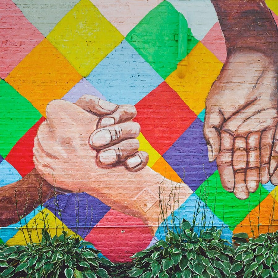 Handclasp mural.