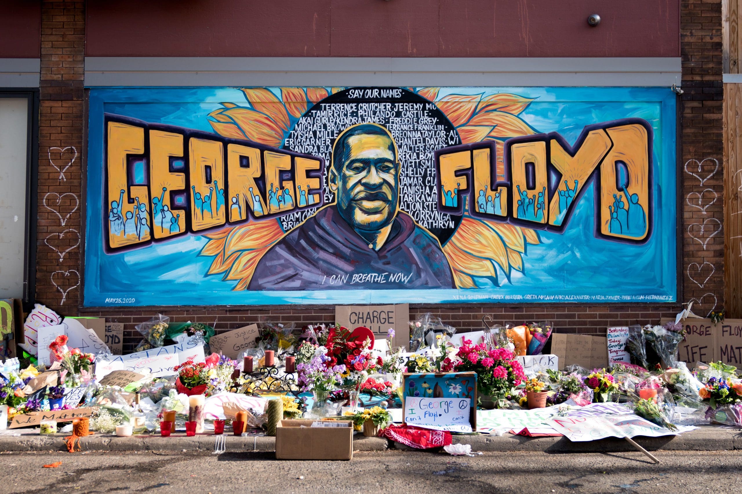 George Floyd depicted on mural: I can breathe now.