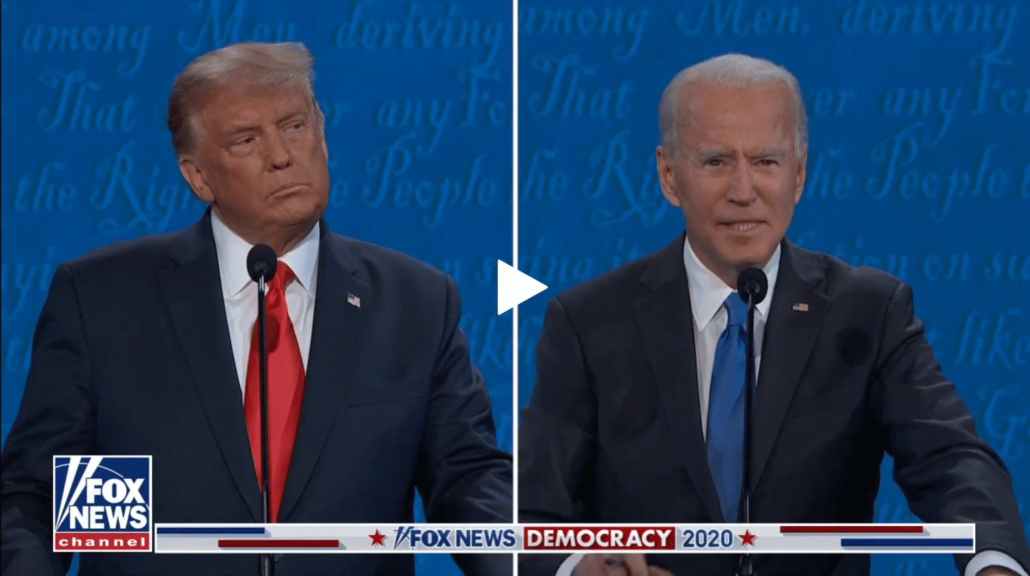 Donald Trump, Joe Biden split screen in debate.