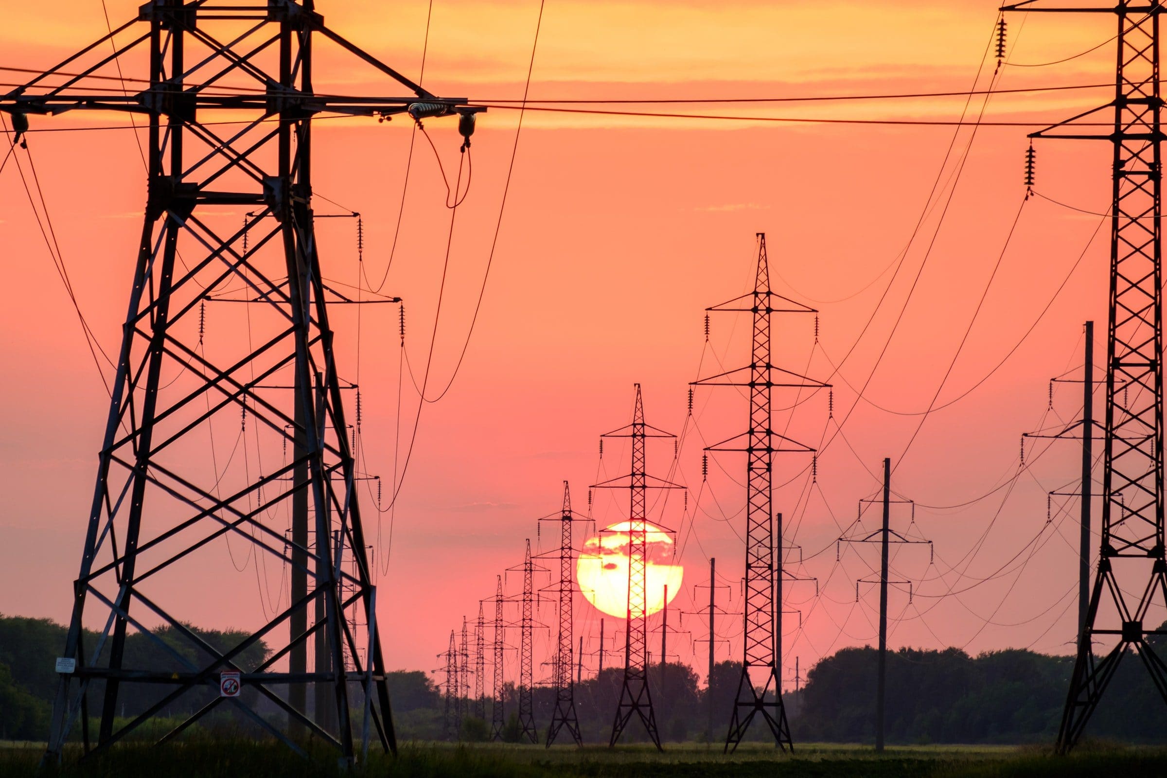 Power lines at sunset.