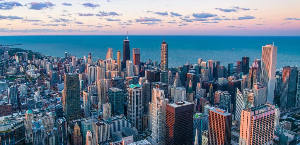 Aerial view of Chicago skyline. Aerial view of Chicago skyline.
