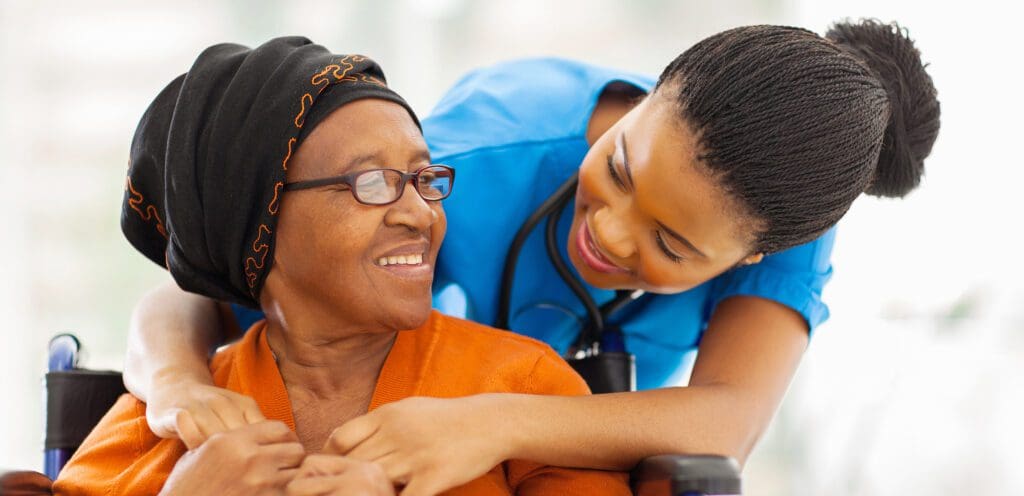 Older patient with friendly female nurse. Older patient with friendly female nurse.