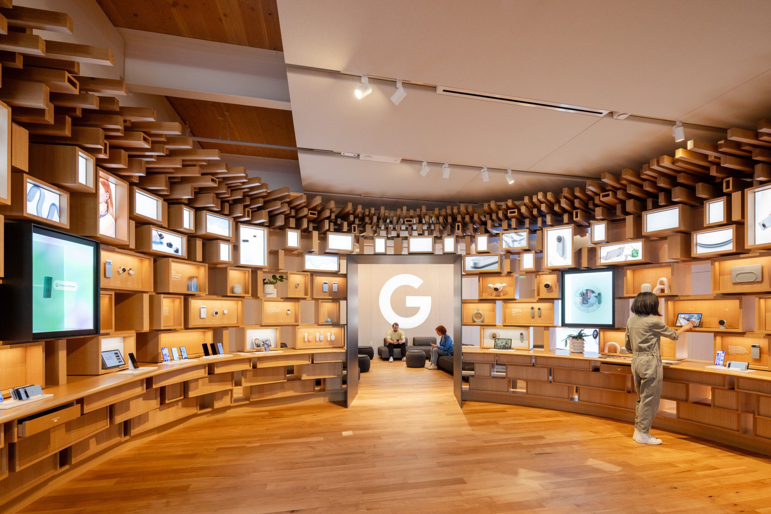 Display on curving wall with Google symbol.